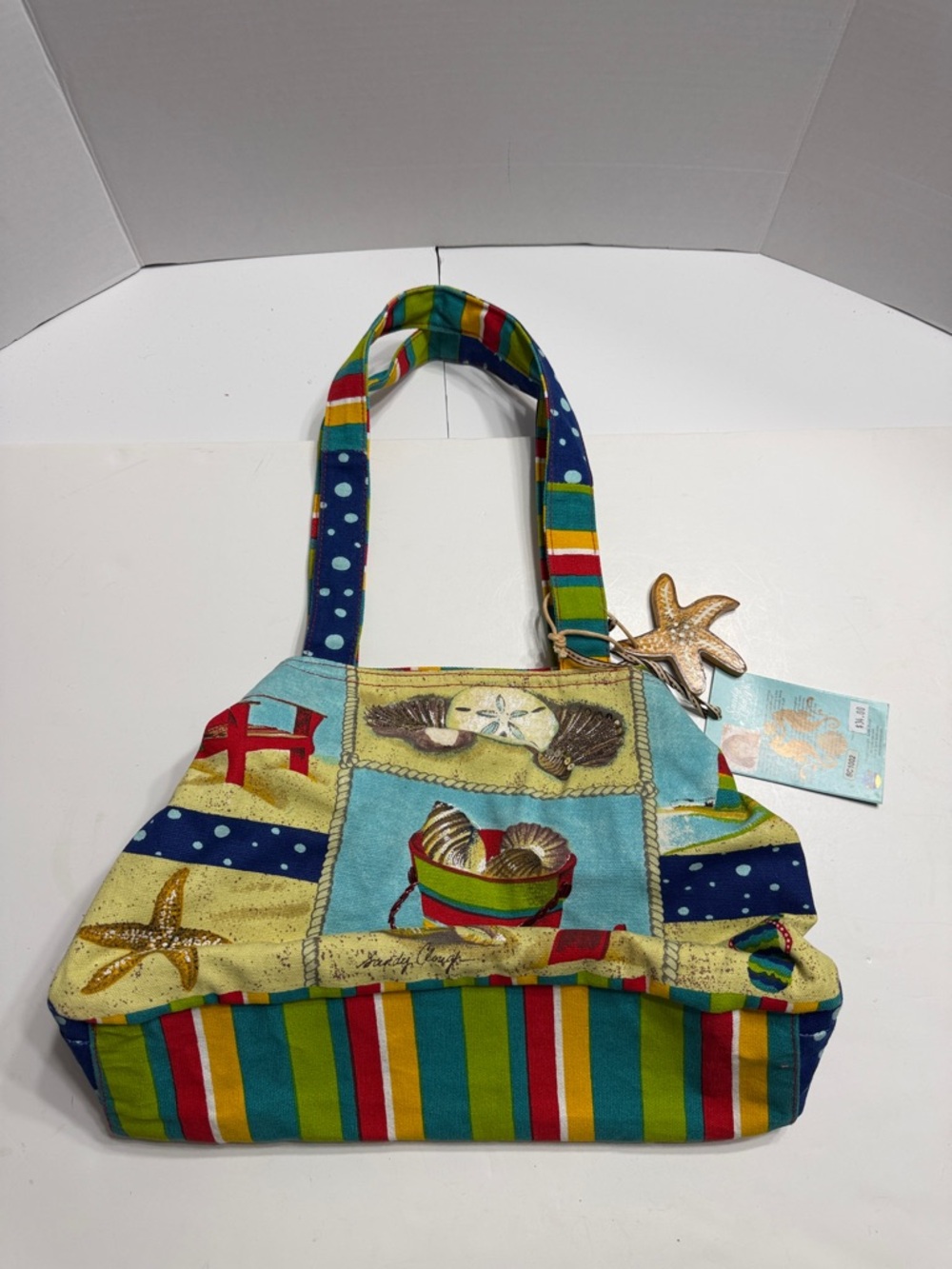 Turquoise Stripe Beach Tote with Starfish Accent